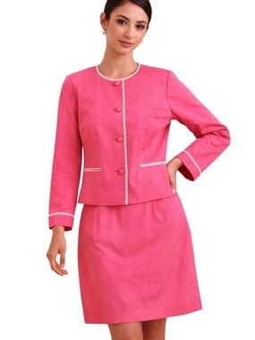 Vintage Pendleton Pink Skirt Suit Set Size 10 Blazer Jacket Barbiecore Preppy